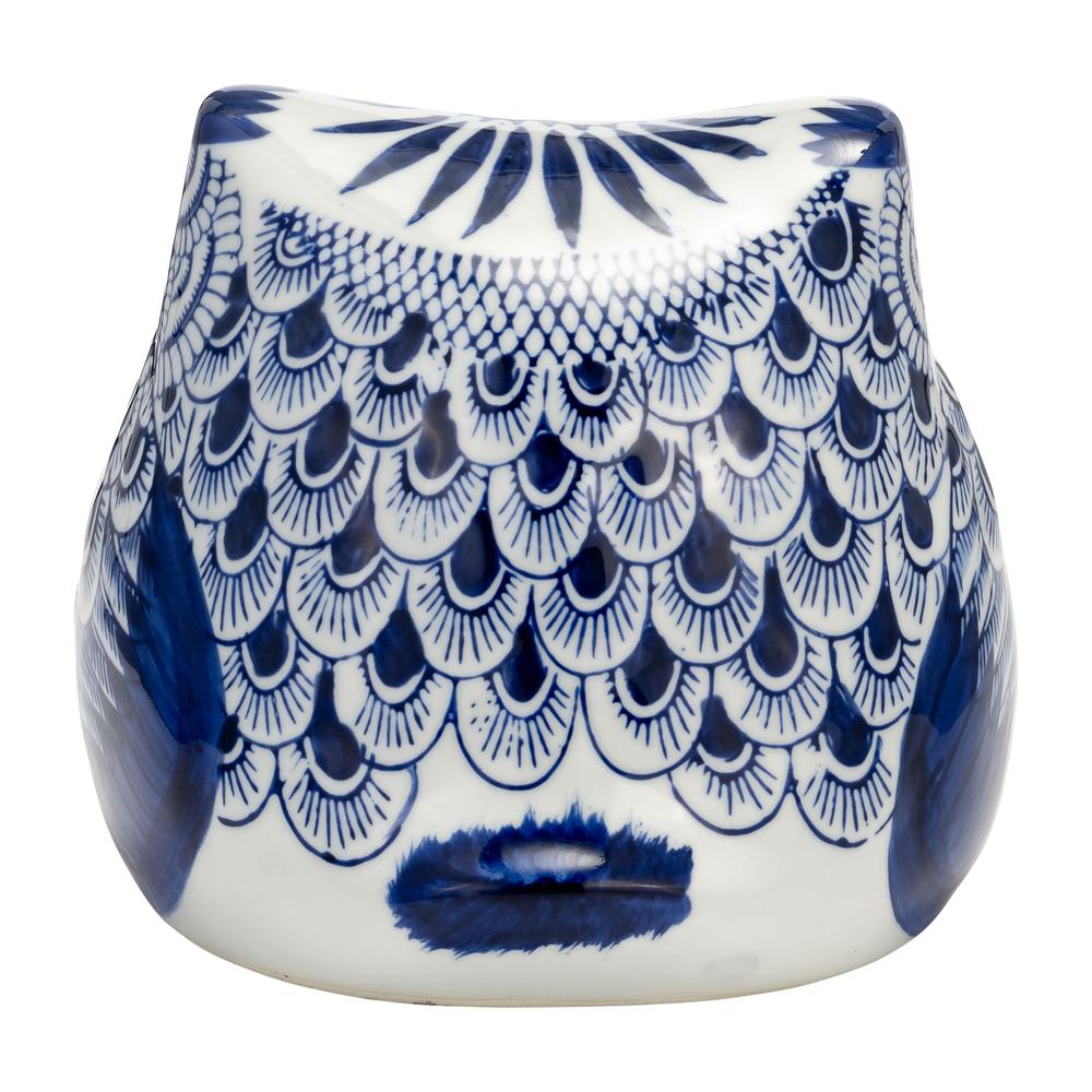 Cer, 6"h Chinoiserie Owl, Blue/white. Picture 4