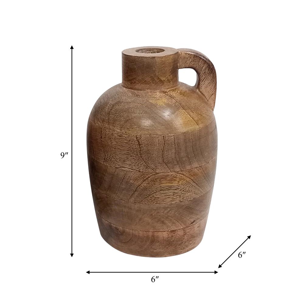Wood, 9" Jug Vase With Handle, Natural. Picture 9