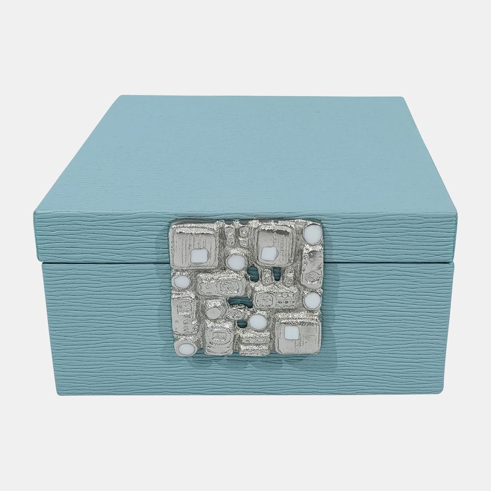 Faux Leather, 8" Crinkle Box, Blue/silver. Picture 1