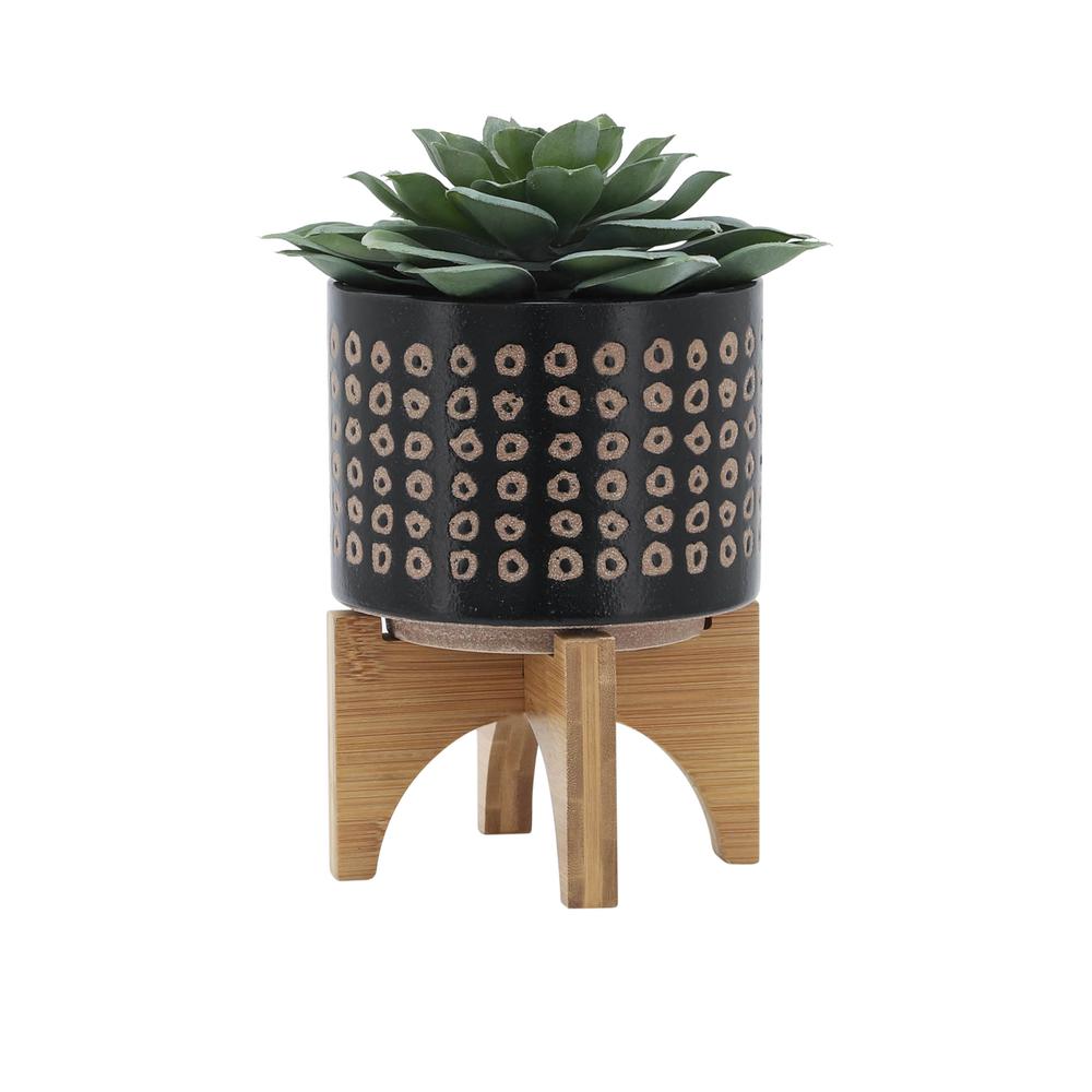 Ceramic 5" Planter On Stand, Brown. Picture 3