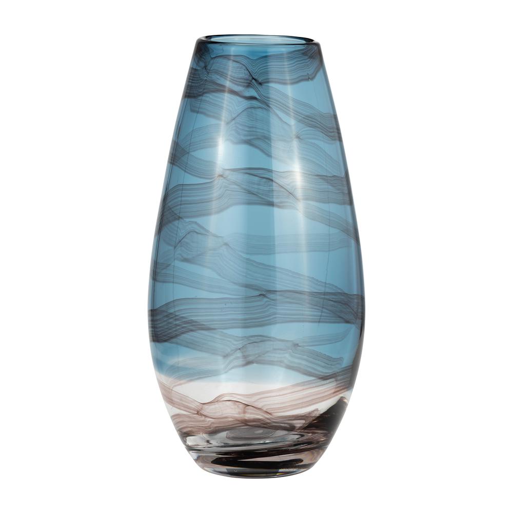 Glass, 13"h Swirl Vase, Blue. Picture 1
