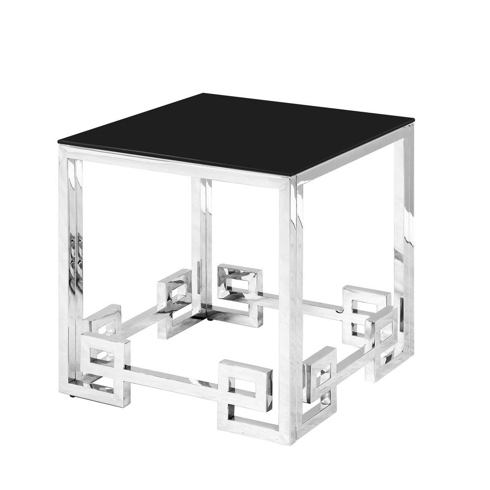 Stainless Steel End Table, Silver/black Glass. Picture 1