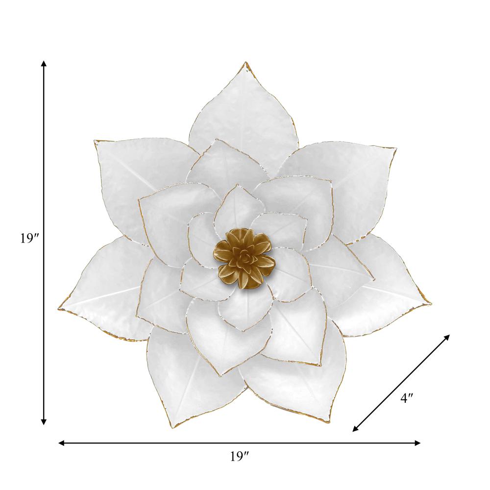 Metal 19" Lotus Wall Deco, White/gold. Picture 6