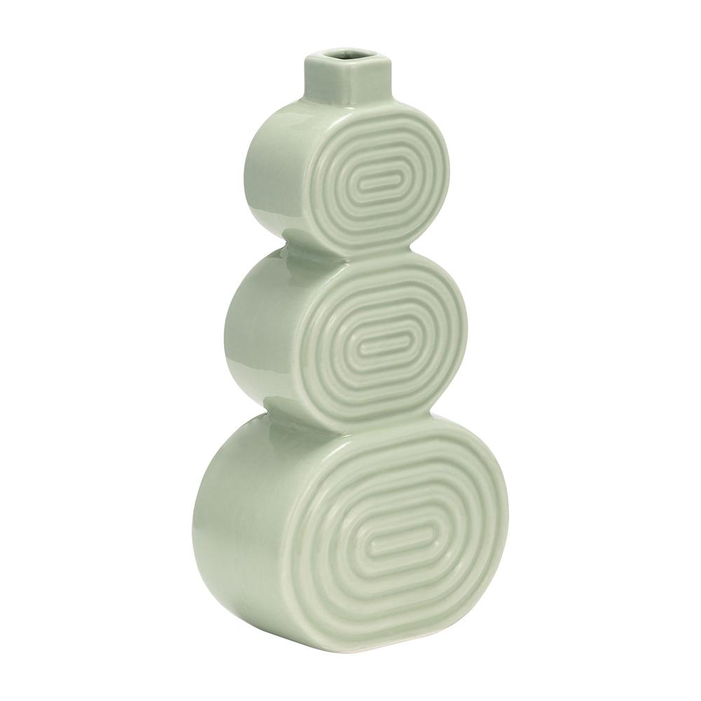 Cer, 12" Stacked Circles Vase, Cucumber. Picture 2