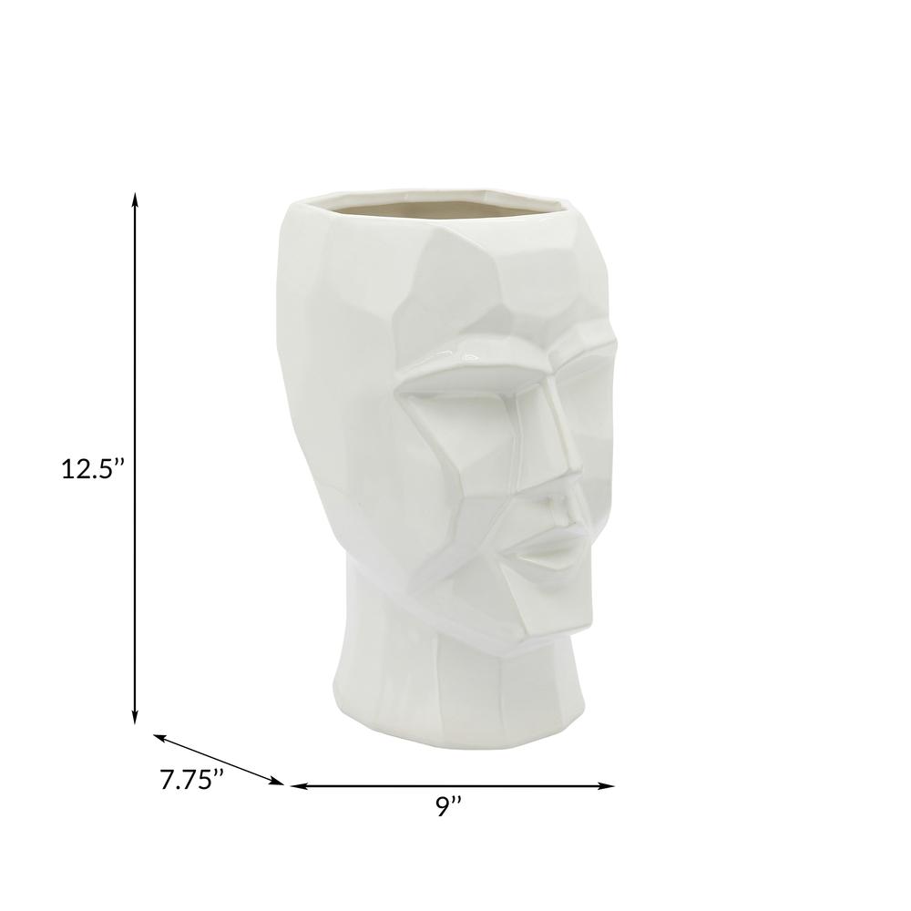 Ceramic, 12" Face Vase, White. Picture 8