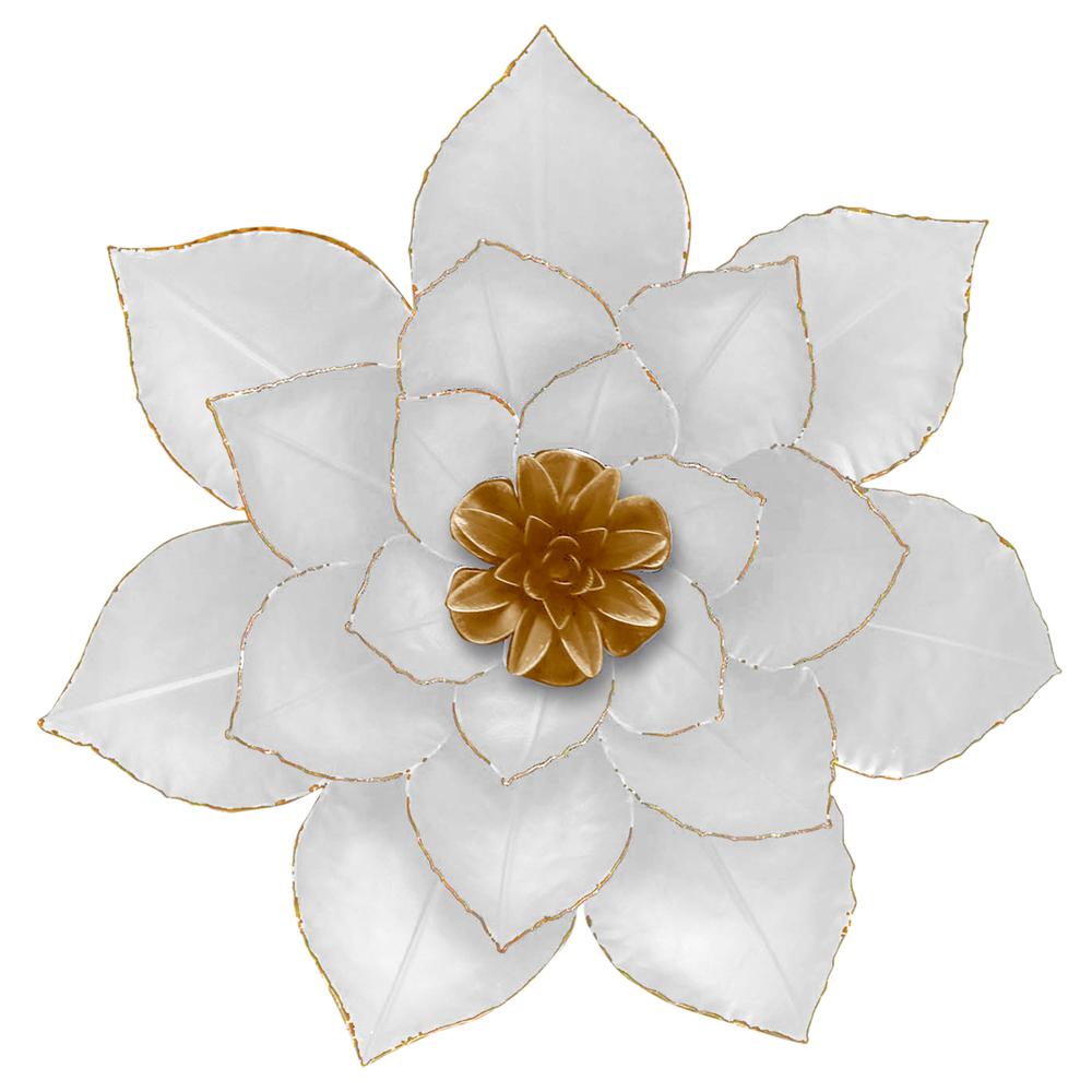 Metal 14" Lotus Wall Deco, White/gold. Picture 1