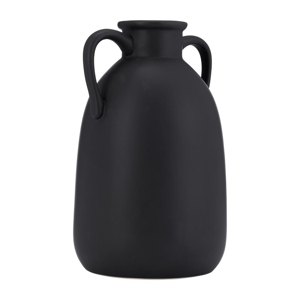 Cer, 10"h Eared Vase, Black. Picture 2