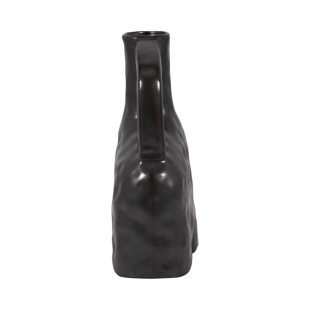 Cer, 8" Metallic Triple Handle Vase, Black. Picture 3