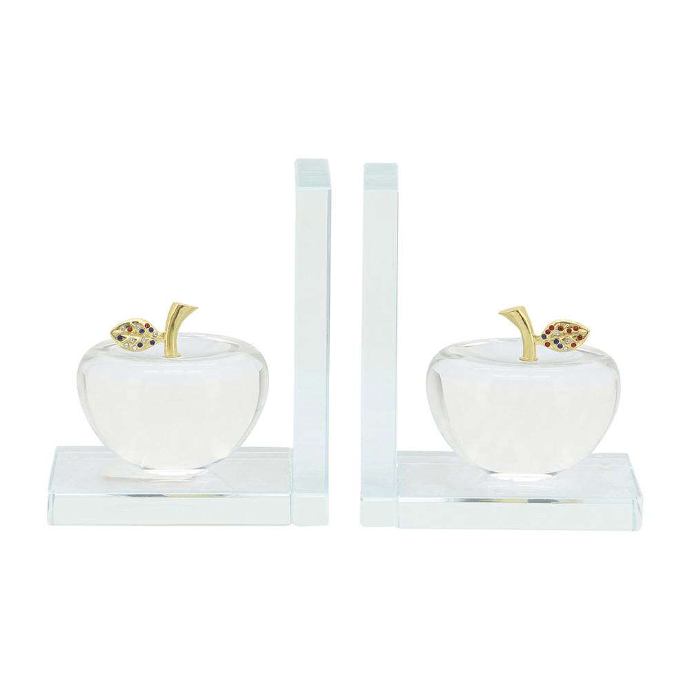 S/2 Crystal Apple Bookends, Clear. Picture 2