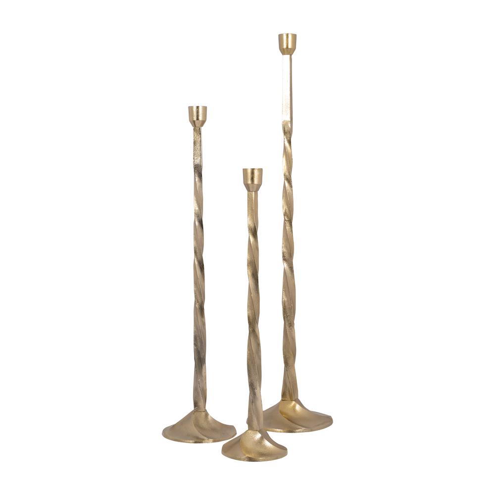 Metal, 30" Twisted Floor Taper Candleholder, Gold. Picture 7