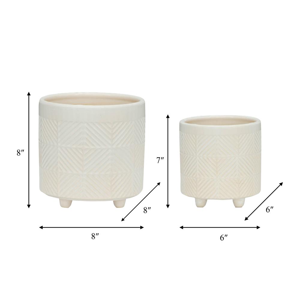 S/2 6/8" Textured Planters, Shiny White. Picture 8