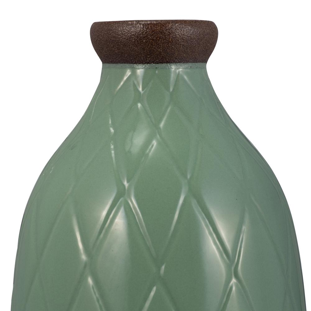 Cer, 16" Plaid Textured Vase, Dark Sage. Picture 4