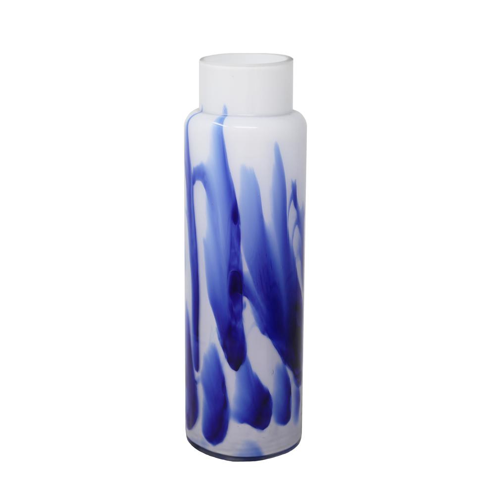 Glass Vase 15.75", White / Blue. Picture 1