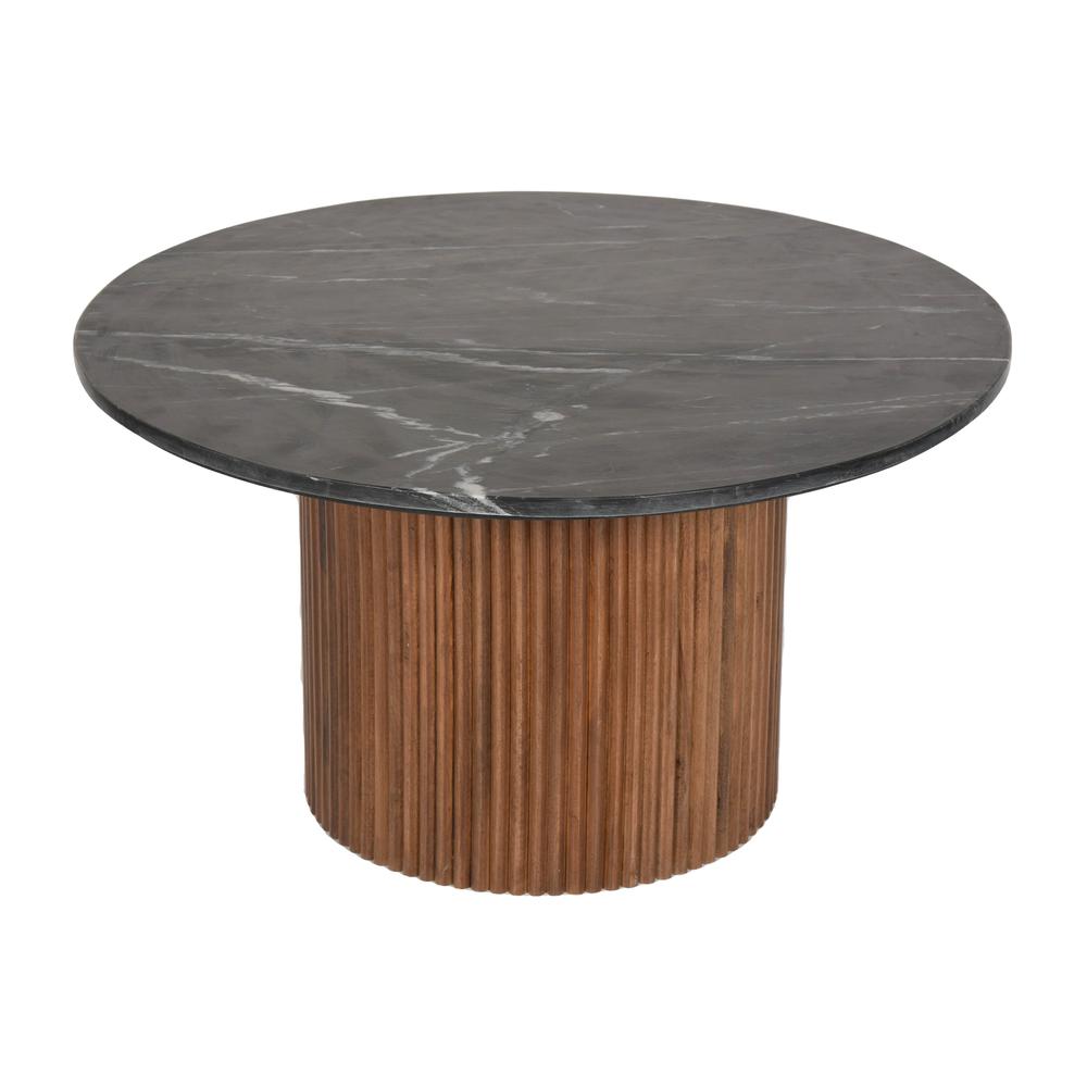 Wood/marble, 34"d Reeded Coffee Table, Brwn/blk Kd. Picture 1