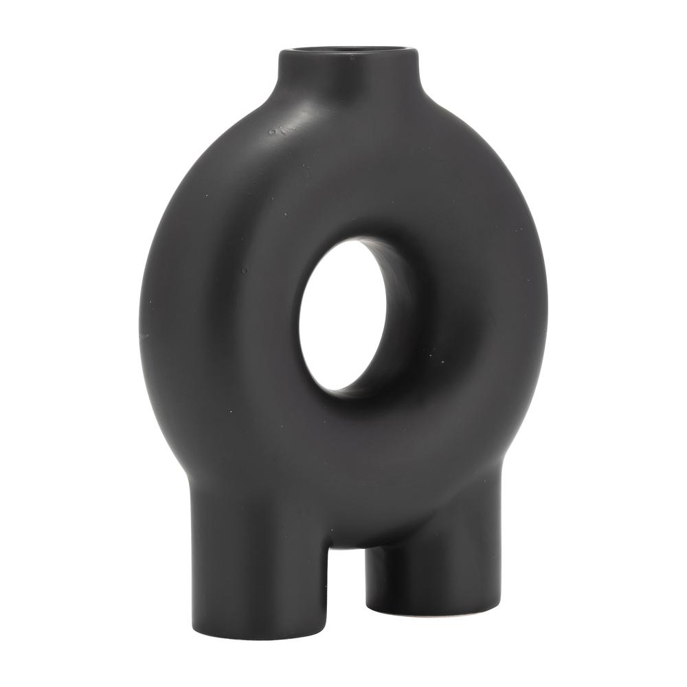 Cer,7",donut Footed Vase,black. Picture 2