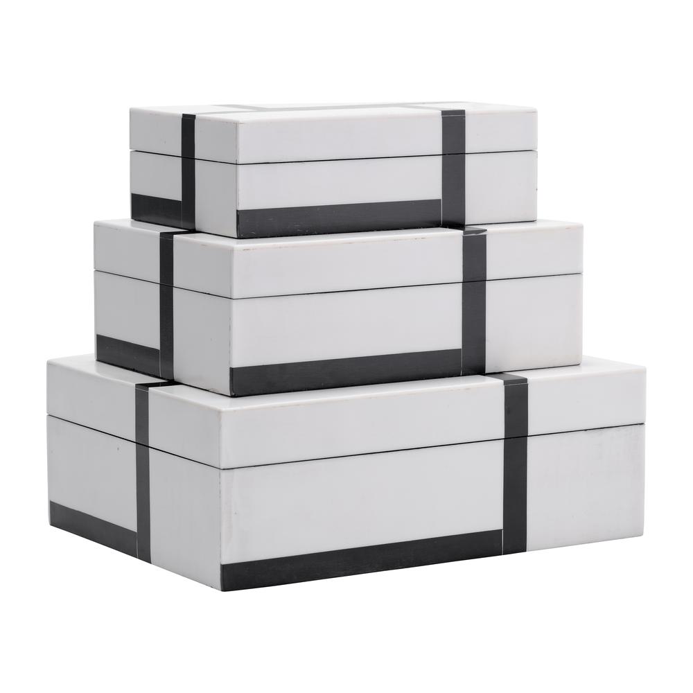 Resin,s/3 6/7/9"bold Lines Design Rec Boxes,blk/wh. Picture 1