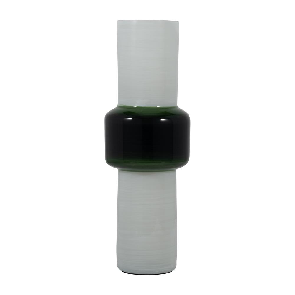 Glass, 19" Modern Cylinder Vase, White/green. Picture 2