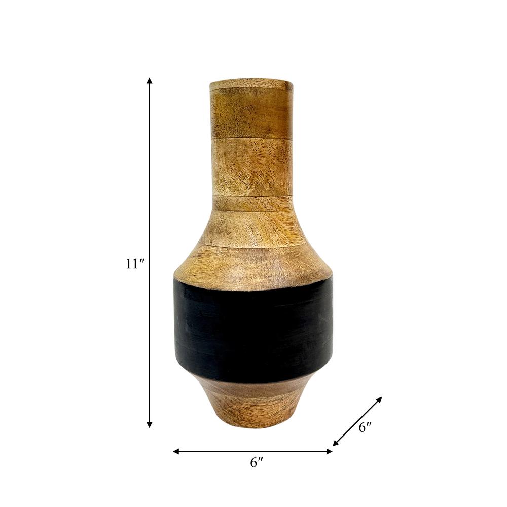 Mango Wood, 11" 2-tone Vase, Brown/black. Picture 3