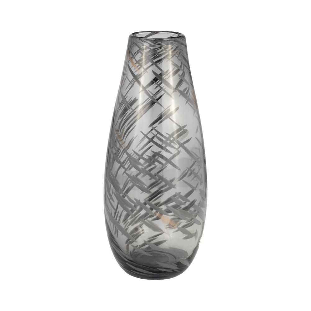 Glass, 15"h Swirl Vase, Black. Picture 1