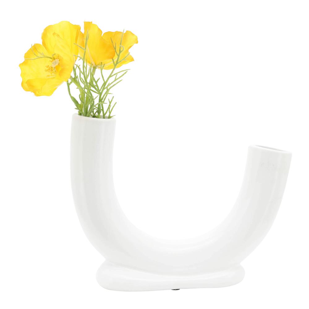 Cer, 8"h U-shaped Vase W/ Base, White. Picture 5