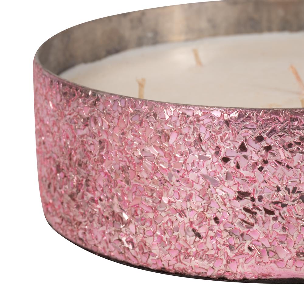 Glass, 8" 49 Oz Crackled Bowl Scented Candle, Pink. Picture 5
