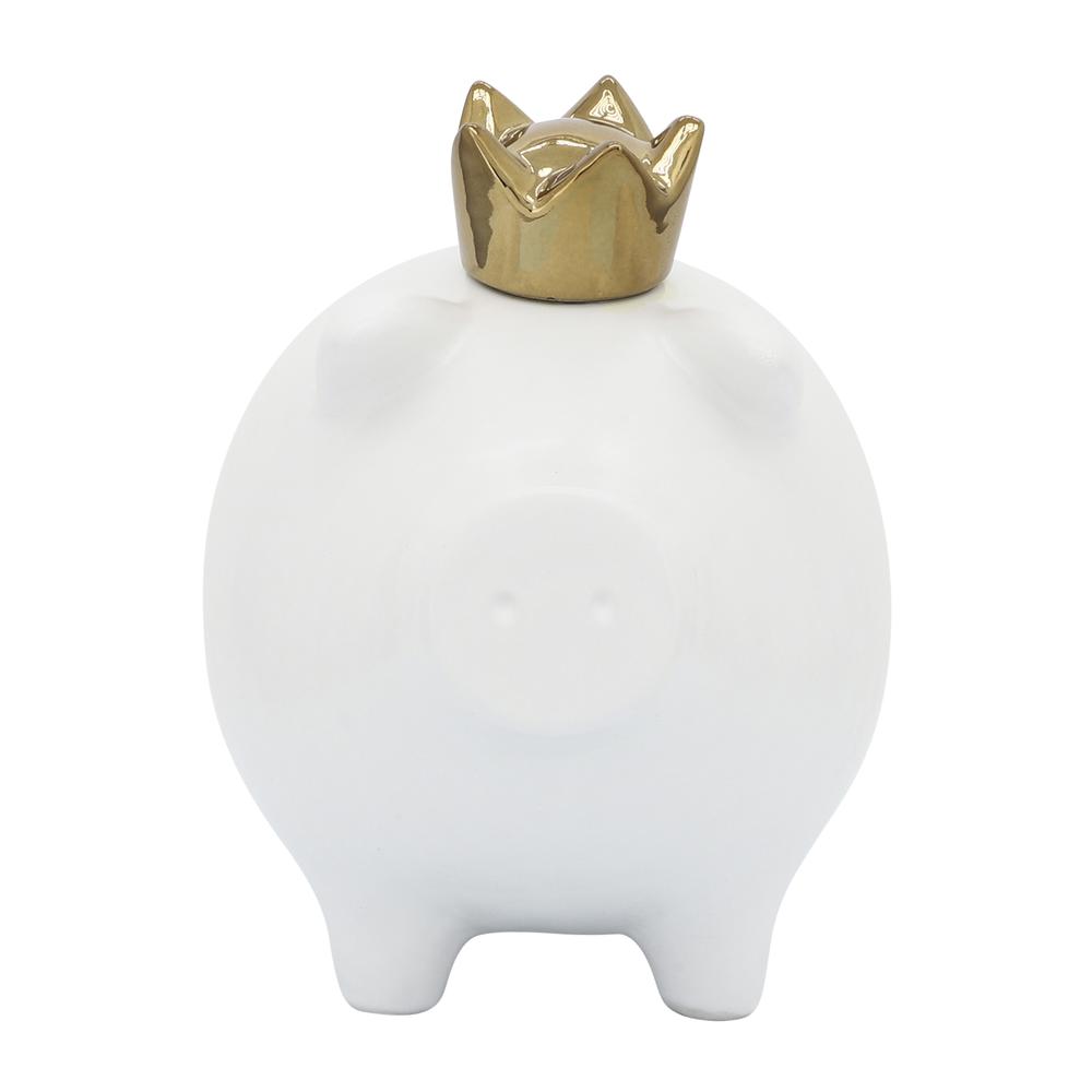 Cer, 8" Pig With Crown, White. Picture 5