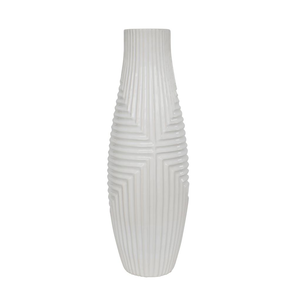 Cer, 20" Tribal Vase, White. Picture 1