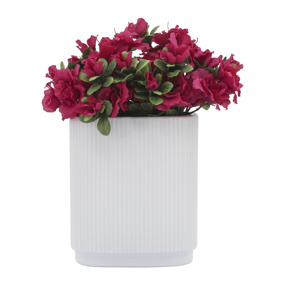 Cer, 8"h Ridged Vase, White. Picture 4