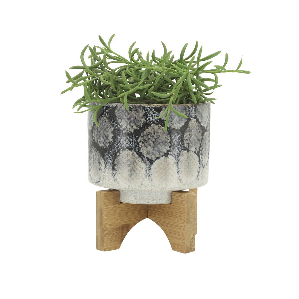 Cer, 5" Snakeskin Planter W/ Stand, Blue. Picture 2