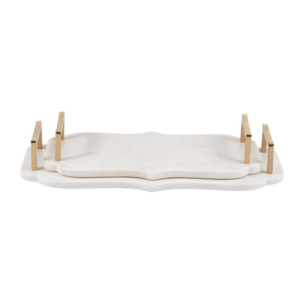 Marble, S/2 15/18"l Accent Trays, White. Picture 3