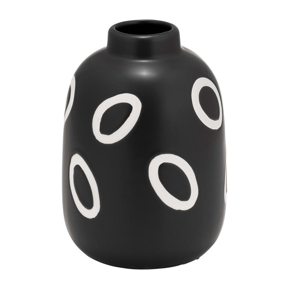 Cer, 9"h Funky Bubble Flower Vase, Black/white. Picture 1
