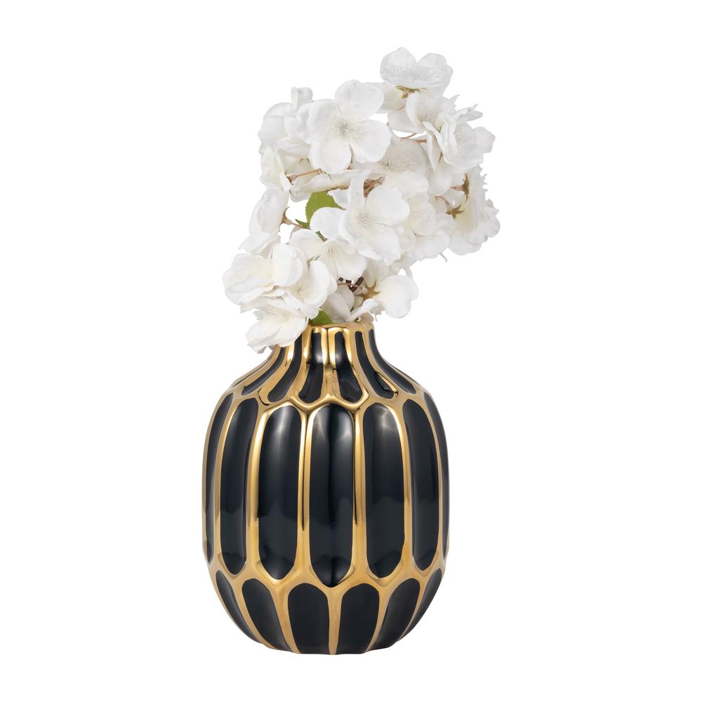 Ceramic Vase 8", Drk Navy/gold. Picture 3