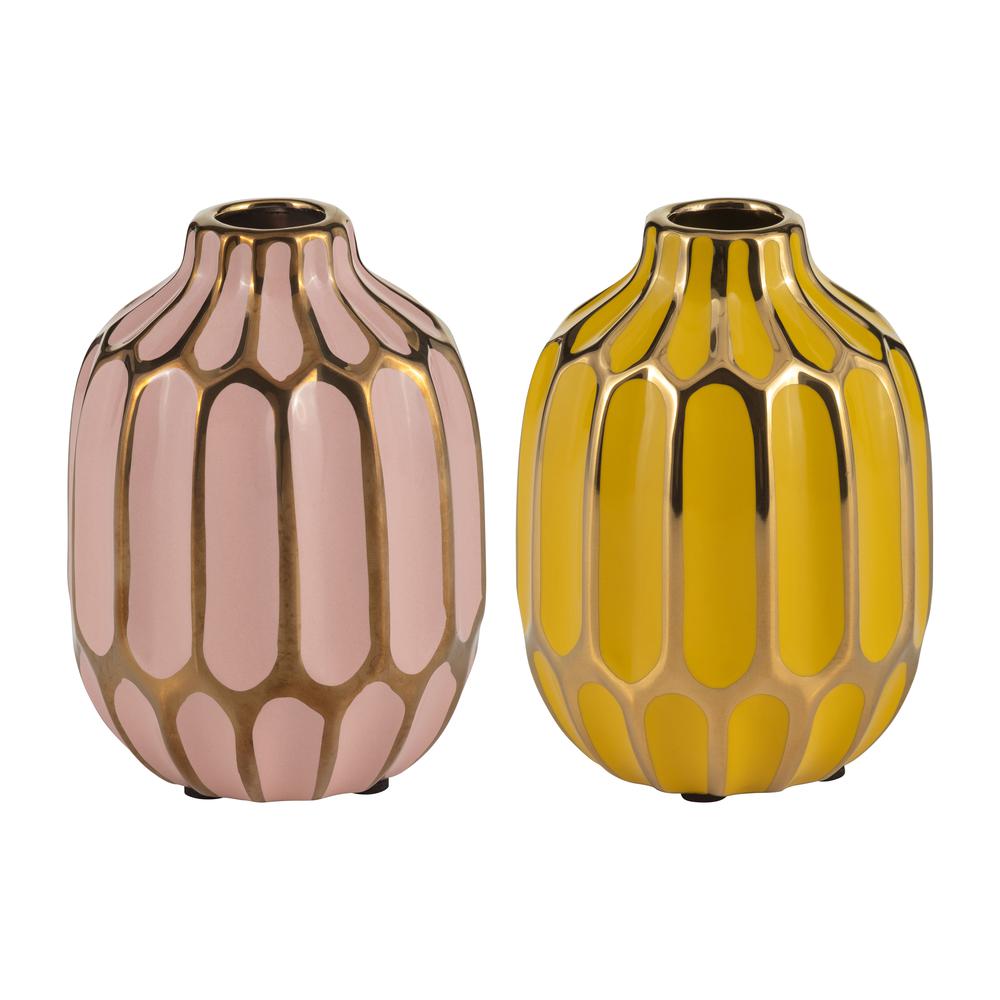 Ceramic Vase, 5"h, S/2, Blush/yellow. Picture 2