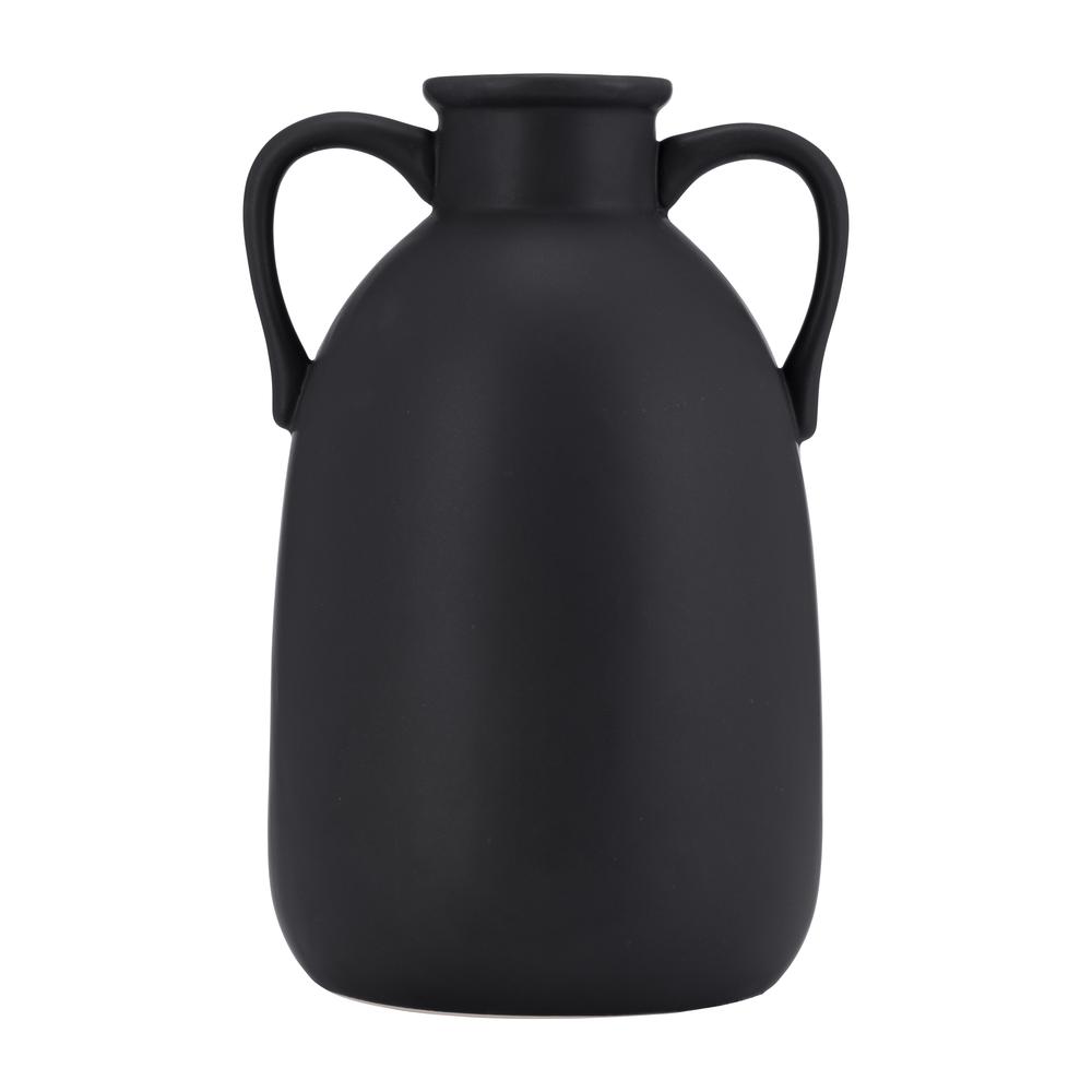 Cer, 10"h Eared Vase, Black. Picture 1