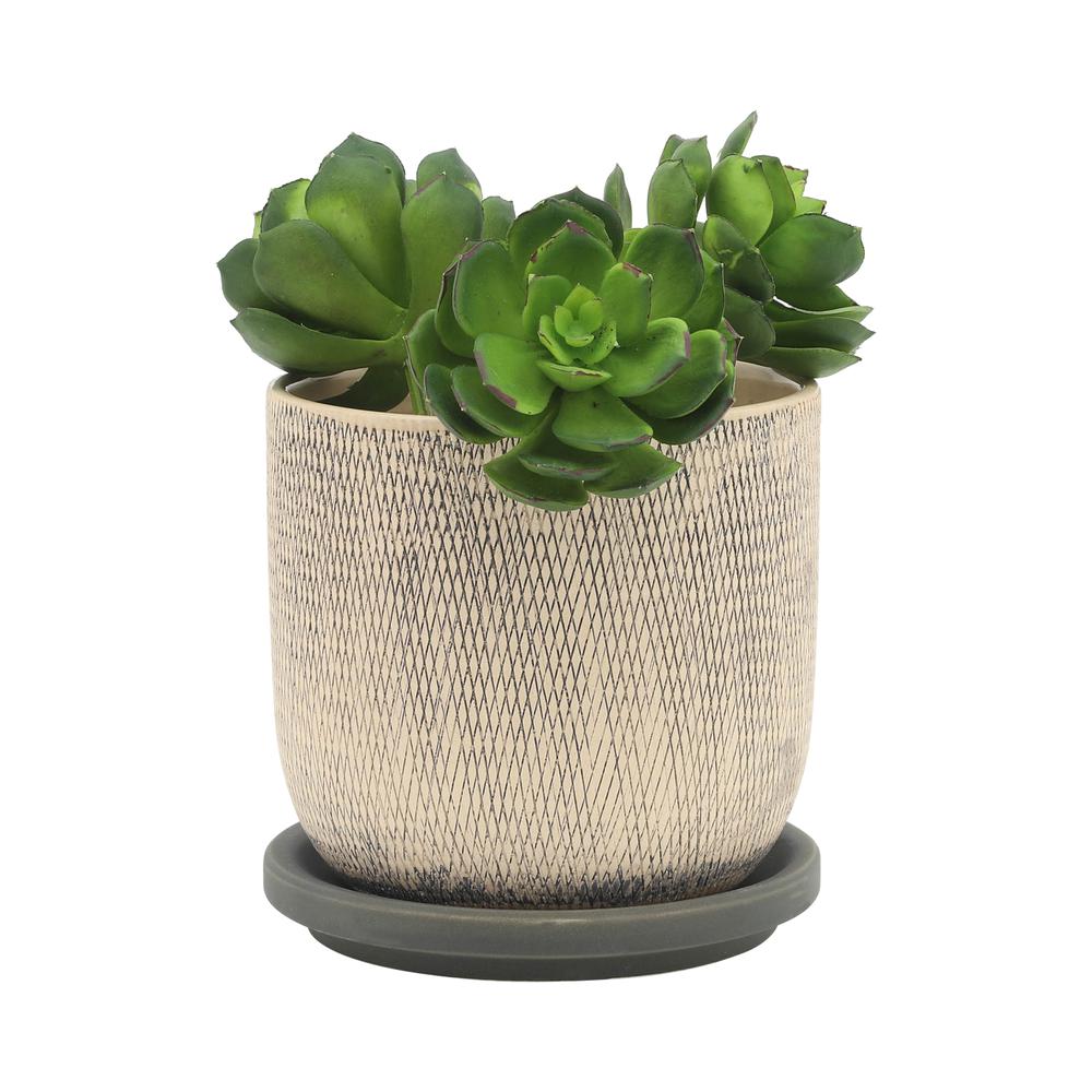 S/2 5/6" Mesh Planter W/ Saucer, Gray. Picture 3