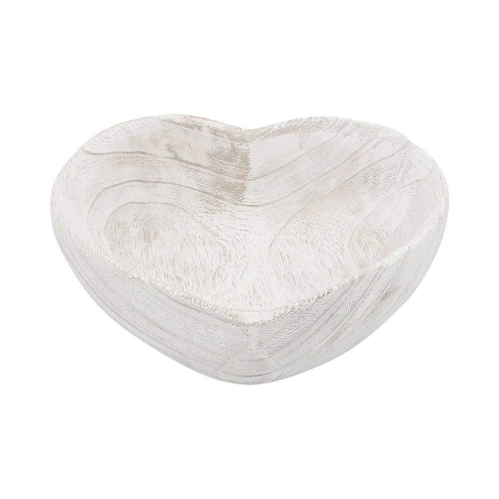 Wood, S/2 9/10" Heart Bowls, White. Picture 4