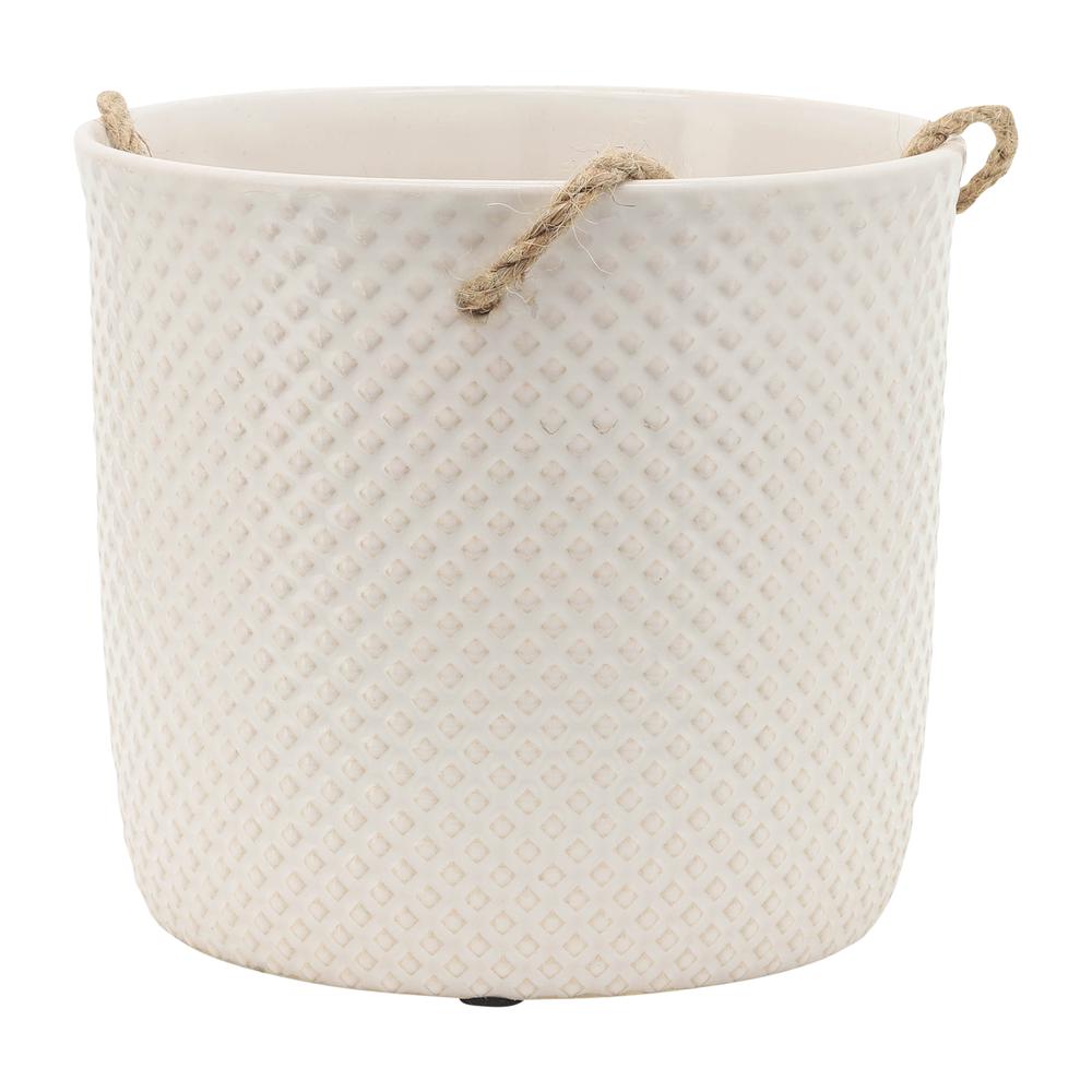 7", Dotted Hanging Planter, White. Picture 3