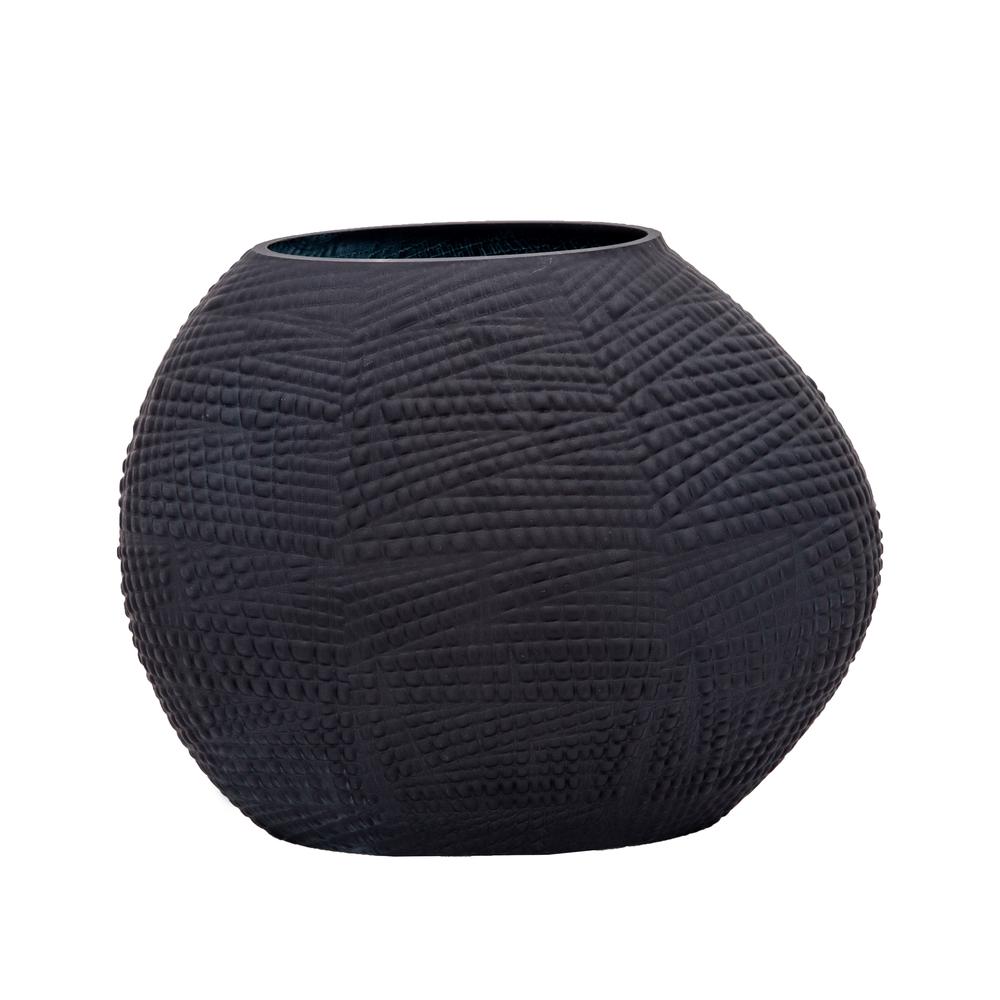 Glass 8"h Textured Vase, Black. Picture 1