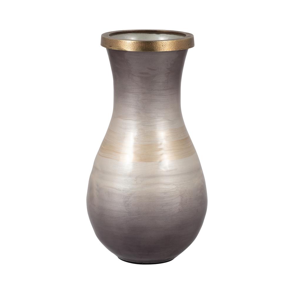 Glass, 13" Vase With Metal Rim, Multi. Picture 2