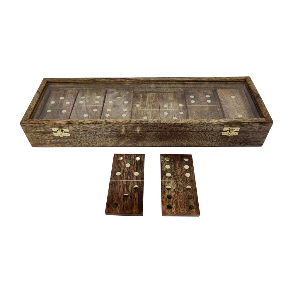 Wood, 19x6 Dominoes Box, Brown. Picture 1