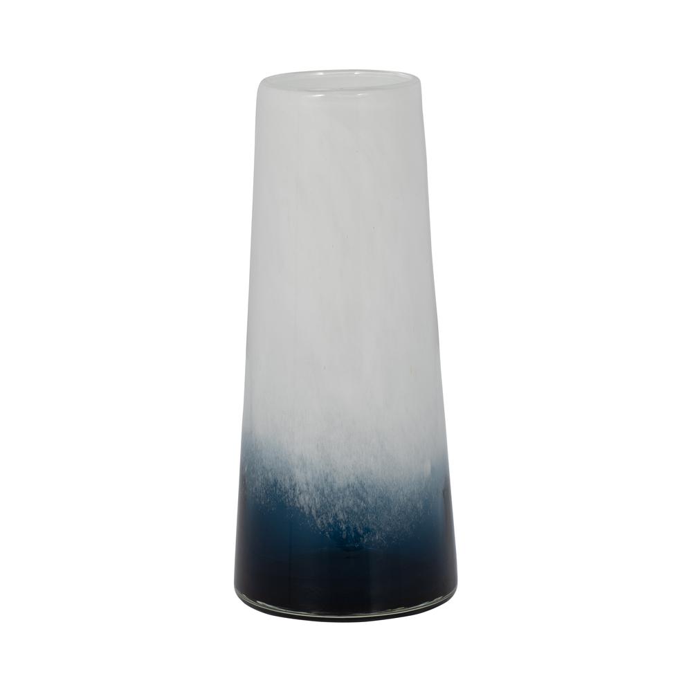 Glass, 11" Blue Waters Vase, Blue/white. Picture 2