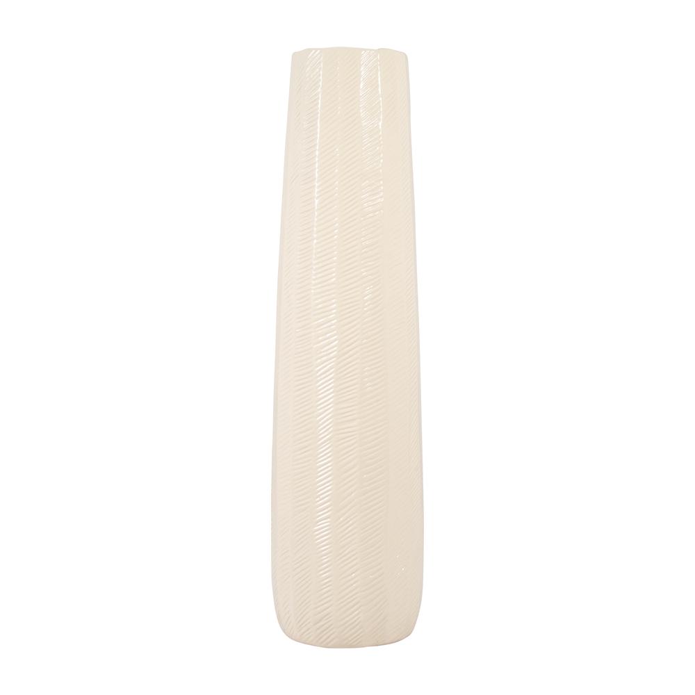 Cer, 24" Etched Lines Cylinder Vase, Cotton. Picture 1