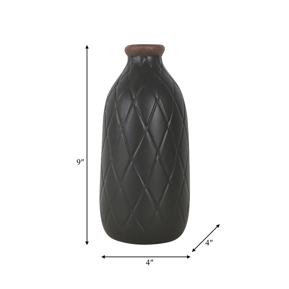 Cer, 9" Plaid Textured Vase, Black. Picture 9
