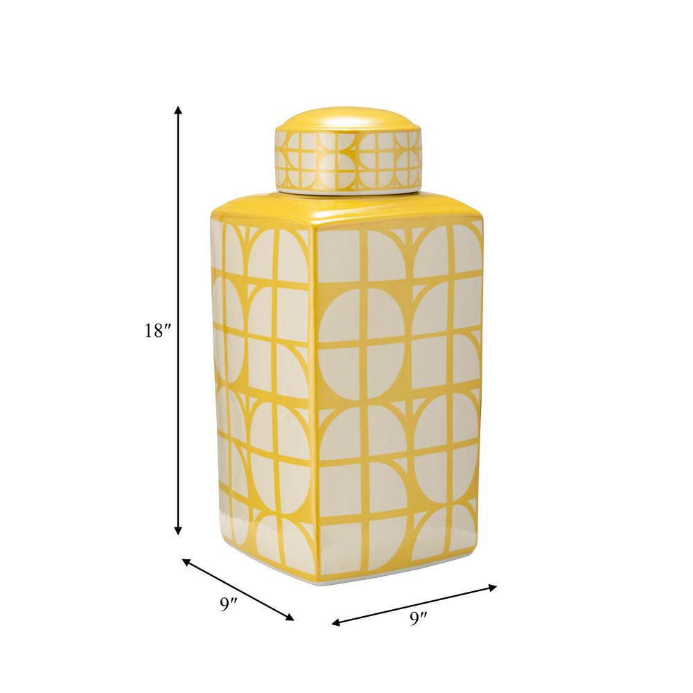 Cer, 18"h Square Jar W/ Lid, Yellow/cotton. Picture 7