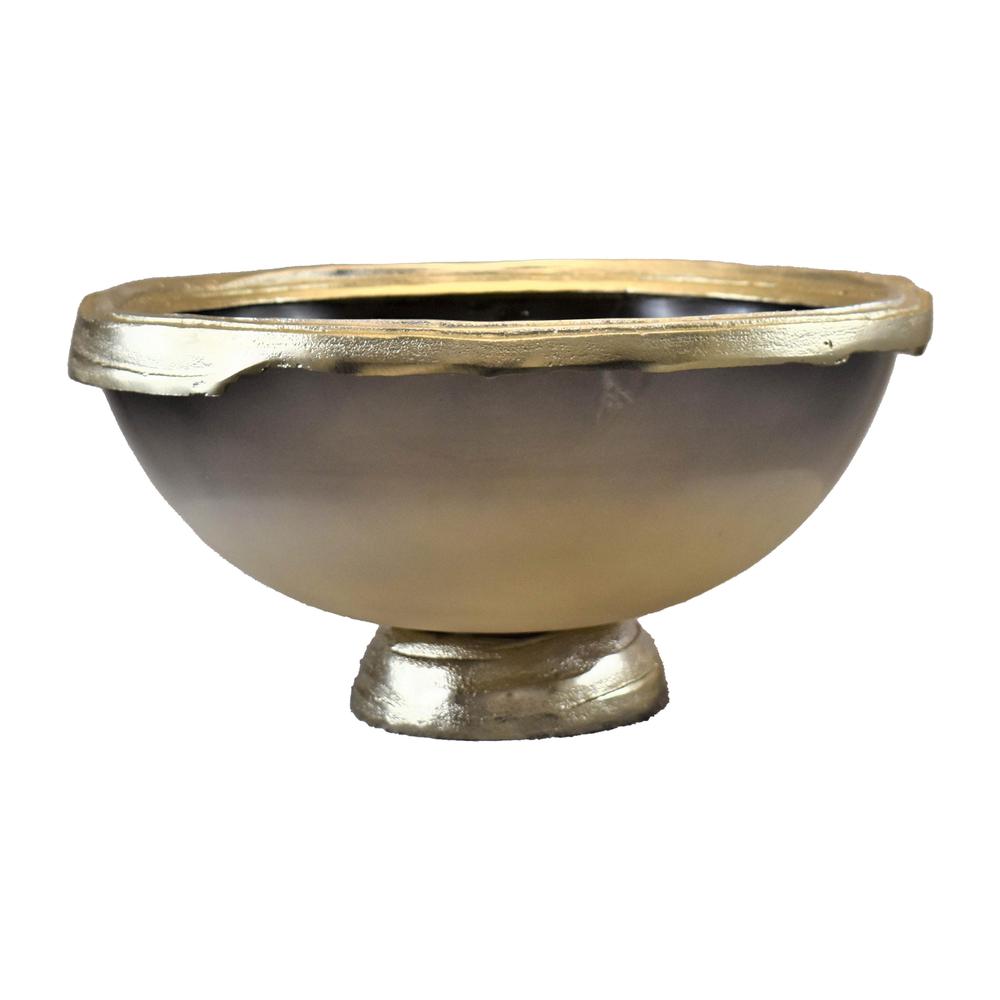 Glass, 15"d Bowl W/ Silver Base, Taupe Nickel. Picture 1