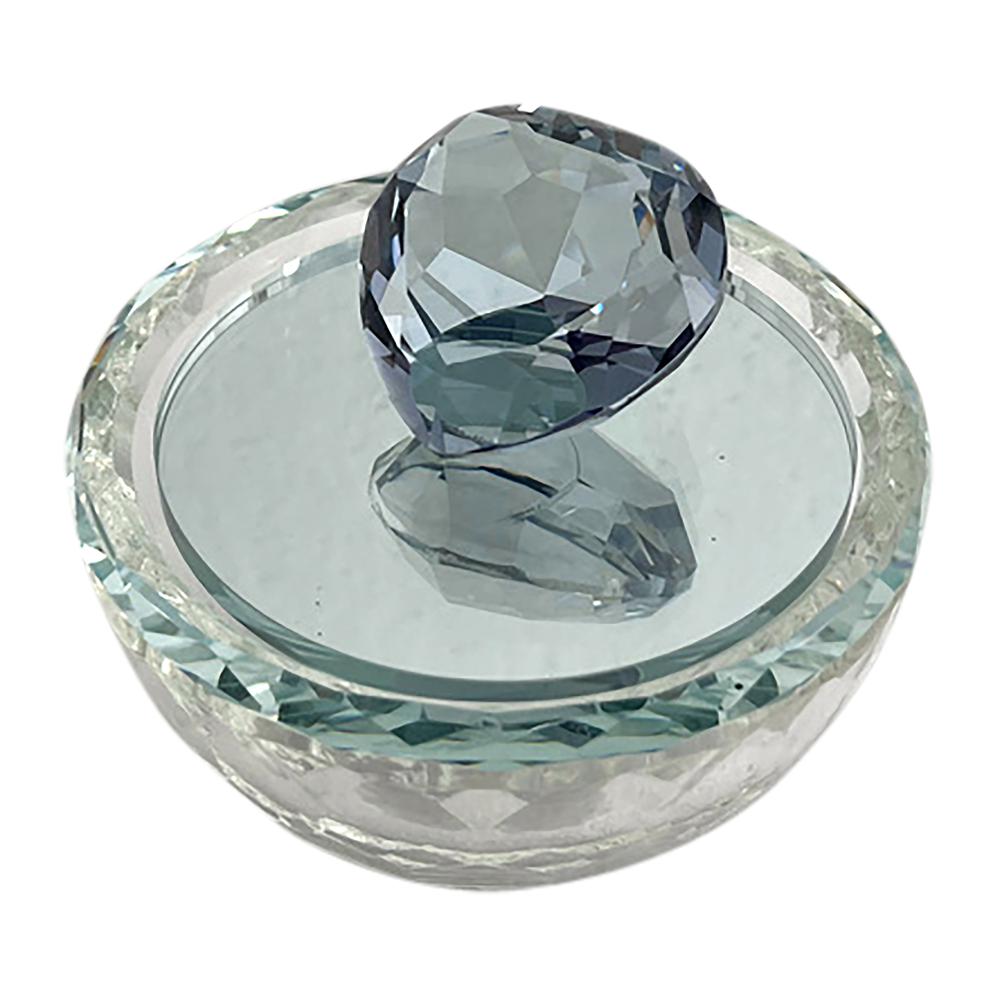 Glass, 4"d Trinket Box W/ Heart, Blue. Picture 2