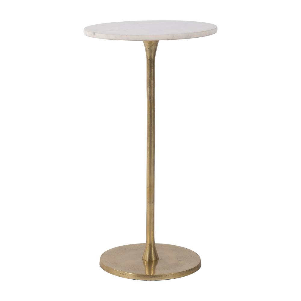 Metal, 24"h Round Drink Table, Gold/white. Picture 3