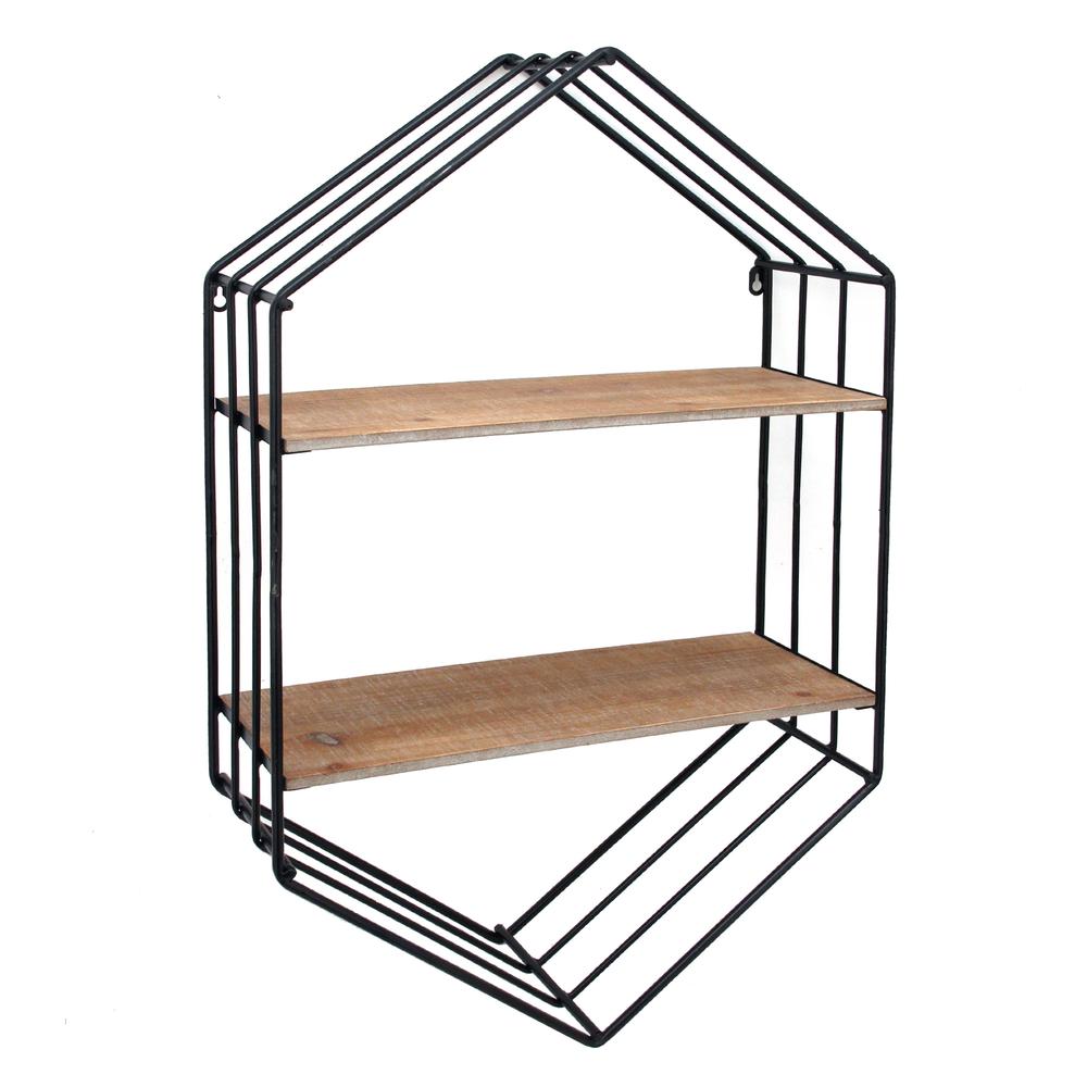 Metal/wood 20" Hexagon Shelf, Brown/black. Picture 1