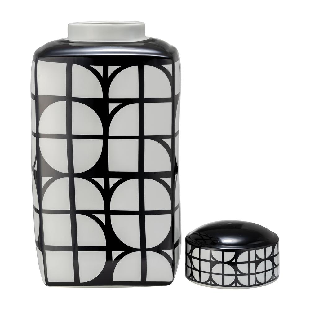 Cer, 18"h Square Jar W/ Lid, Black/white. Picture 3