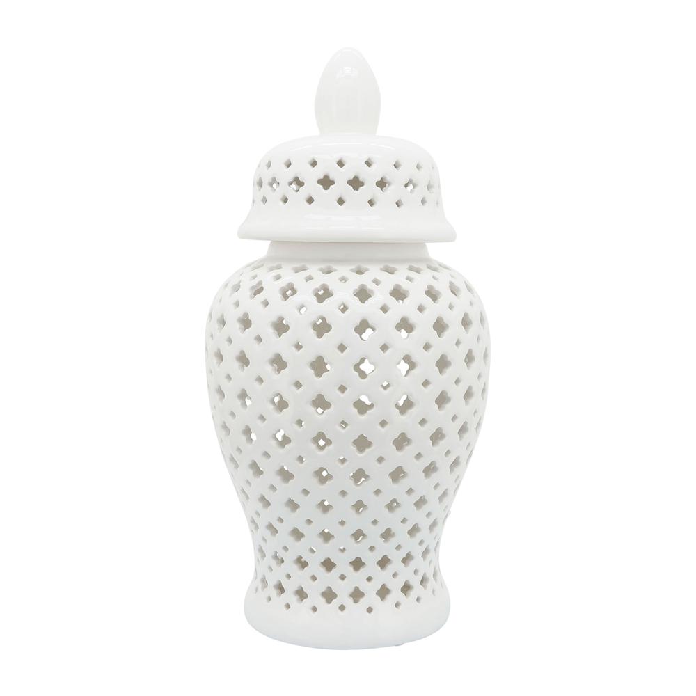 24" Cut-out Clover Temple Jar, White. Picture 2
